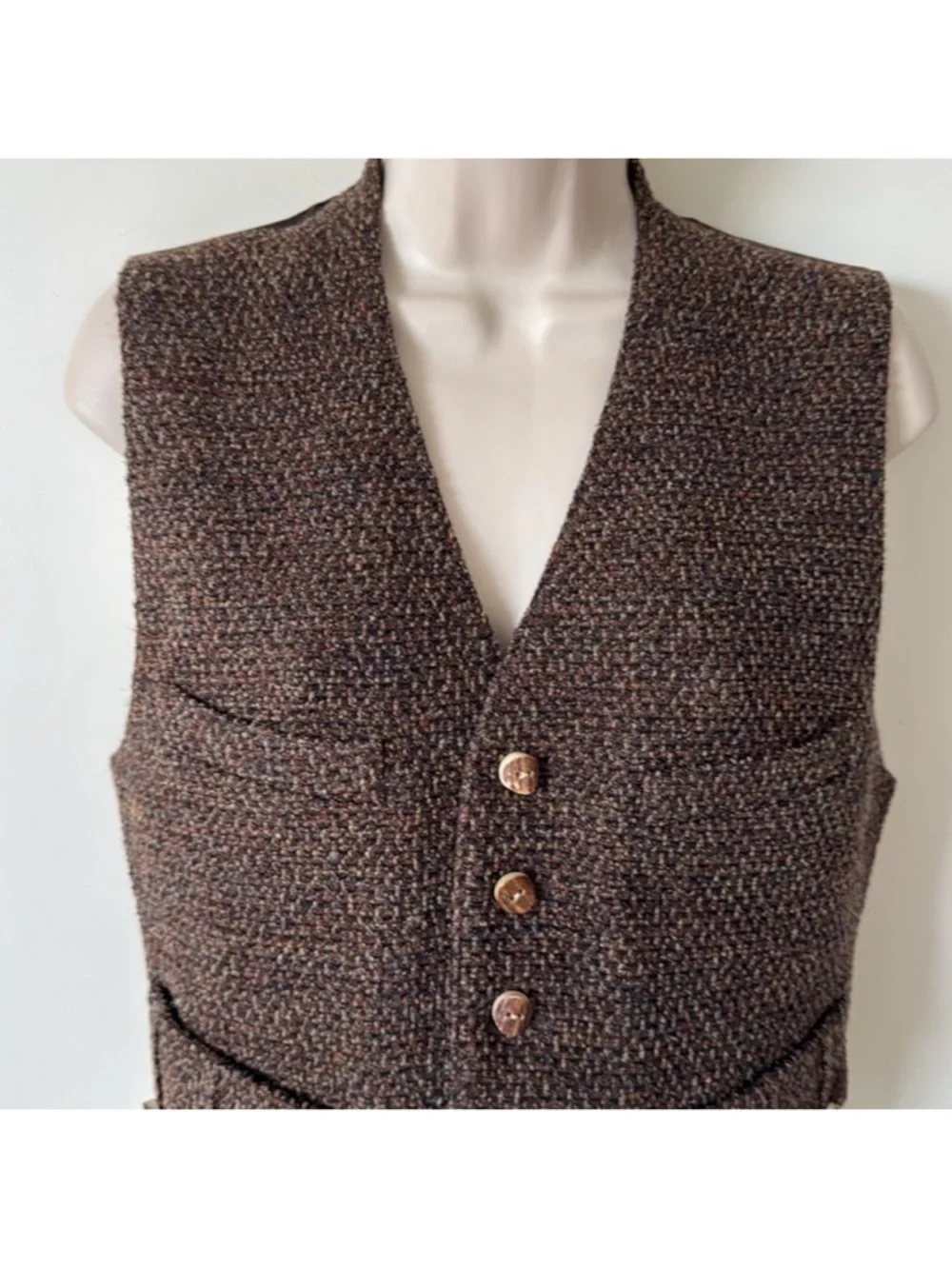 Vintage 90's Ralph Lauren Collection Brown Wool Tweed Button Up Vest 6 - Picture 2 of 8